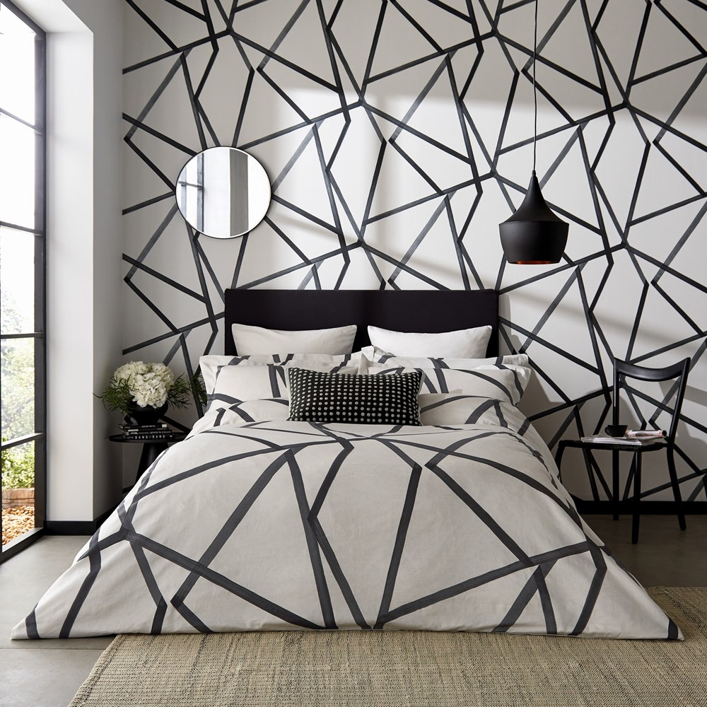 Sumi Geometric Bedding by Harlequin in Pearl & Charcoal Grey